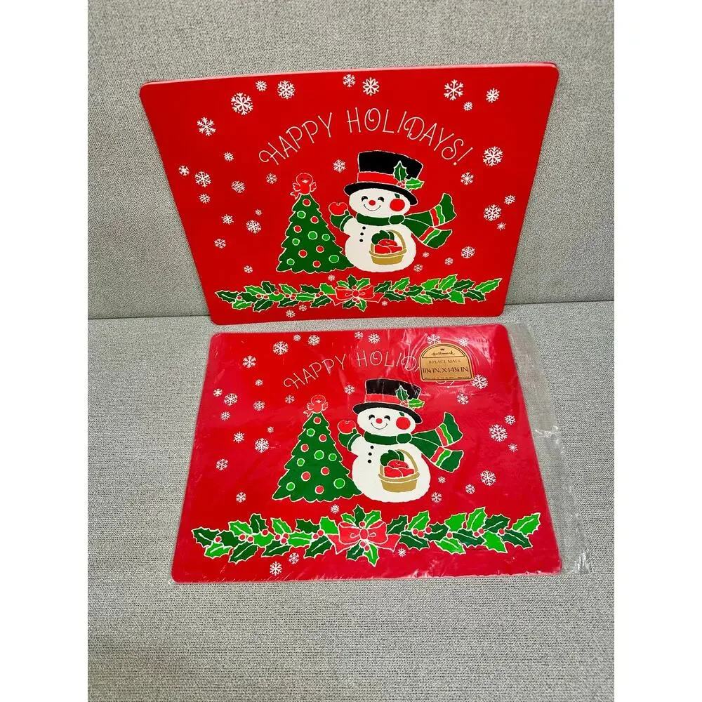 VTG Hallmark Christmas paper Placemats Snowman‎ Set of 16 – 8 NIP & 8 Used USA